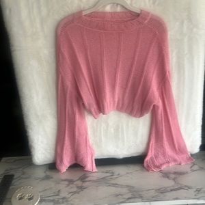 Light pink cropped bell sleeve, lightweight sweater